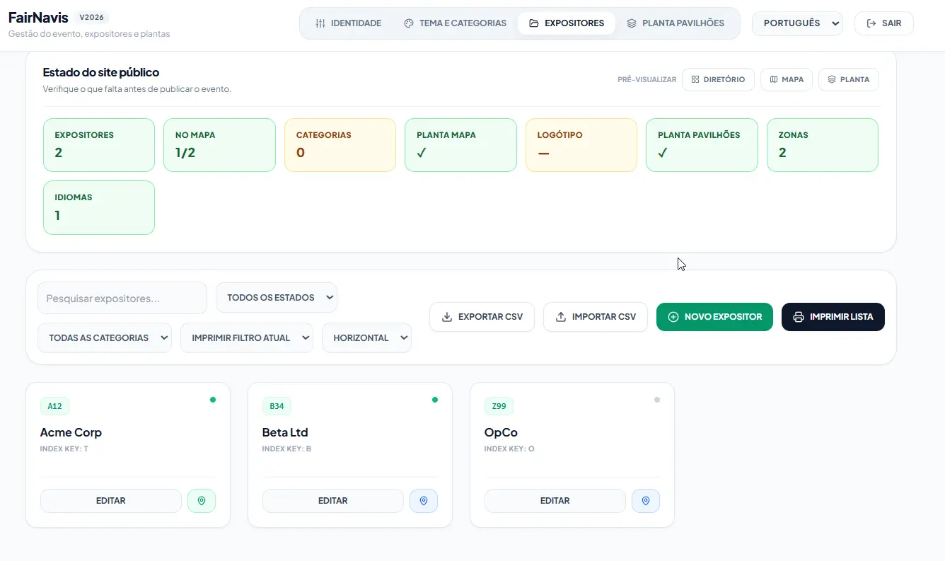 Painel de administração FairNavis